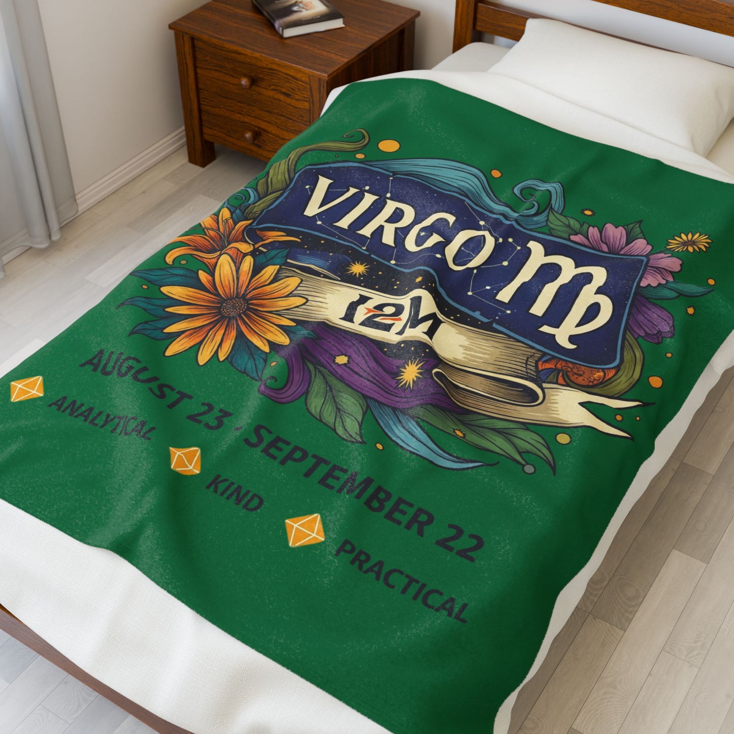 Virgo Zodiac Velveteen Plush Blanket, Astrology Gift, Cozy Throw for Virgo, Birthday or Zodiac Decor, Soft Blanket, Personalized Gift