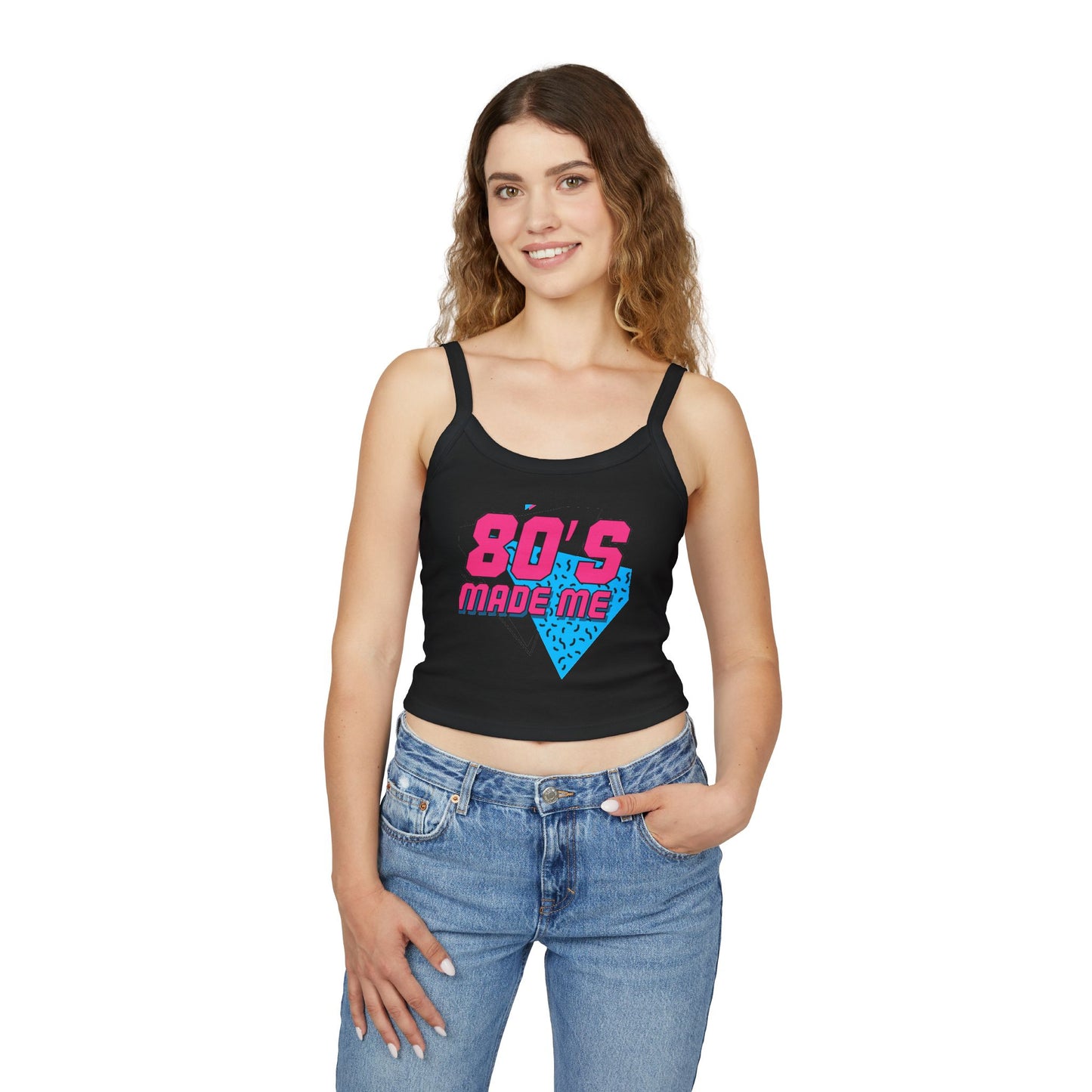 Retro 80's Made Me Spaghetti Strap Tank Top, 80s Party Wear, Summer Top, Vintage Style, Gift for Nostalgia Lovers