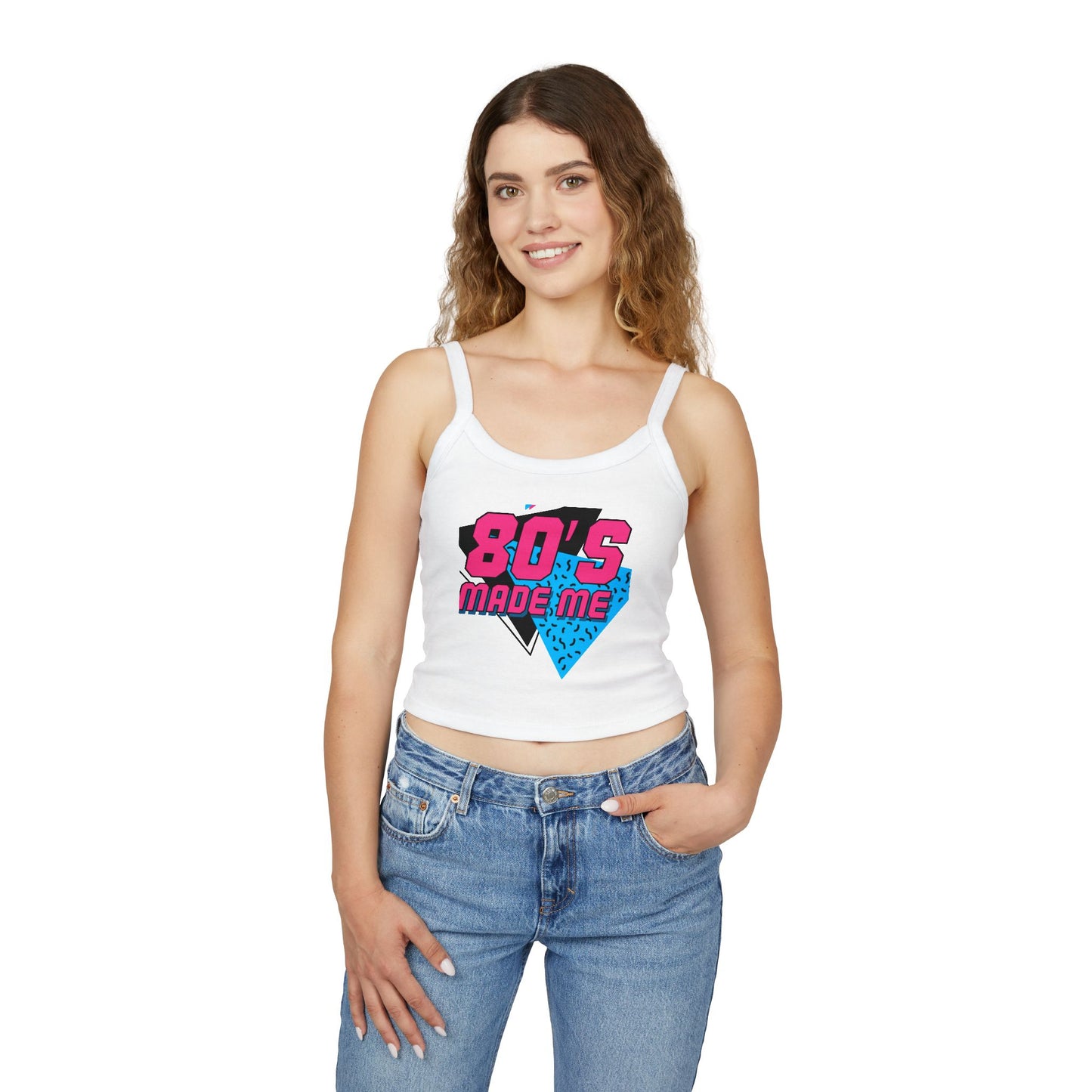 Retro 80's Made Me Spaghetti Strap Tank Top, 80s Party Wear, Summer Top, Vintage Style, Gift for Nostalgia Lovers