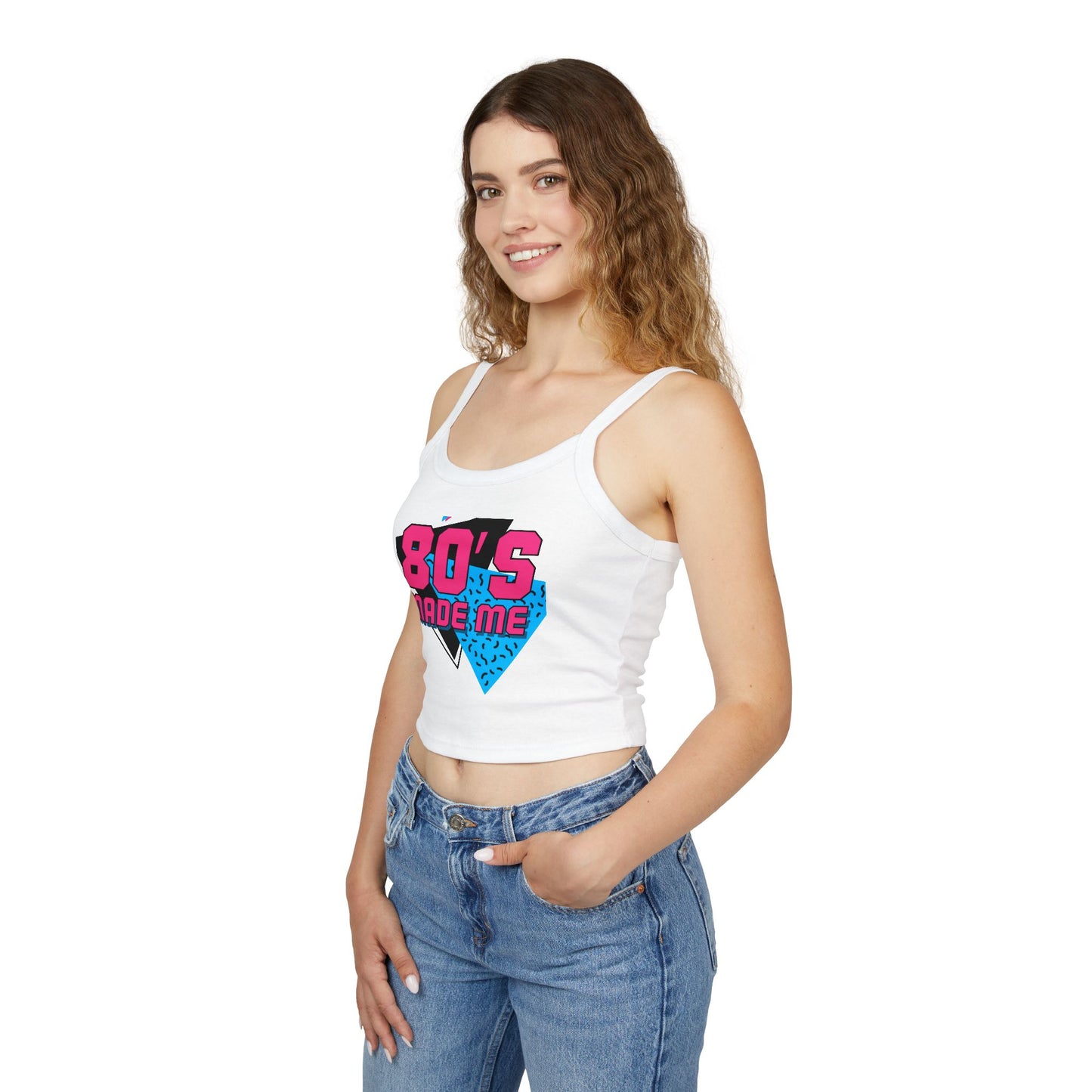 Retro 80's Made Me Spaghetti Strap Tank Top, 80s Party Wear, Summer Top, Vintage Style, Gift for Nostalgia Lovers