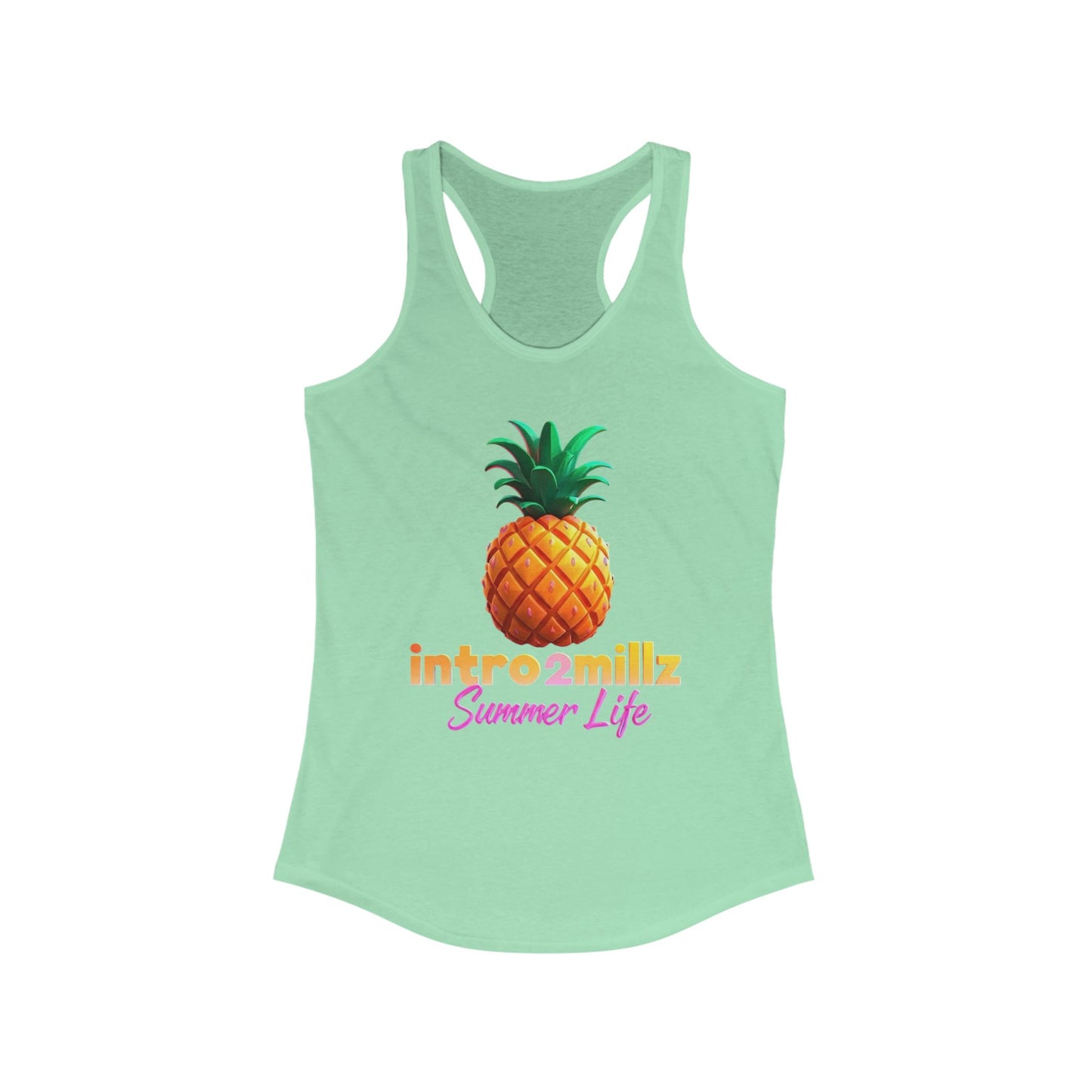 Summer Vibes Racerback Tank, Casual Summer Top, Women's Summer Tank, Cool Graphic Tee, Pineapple Print Shirt, Vacation Essential