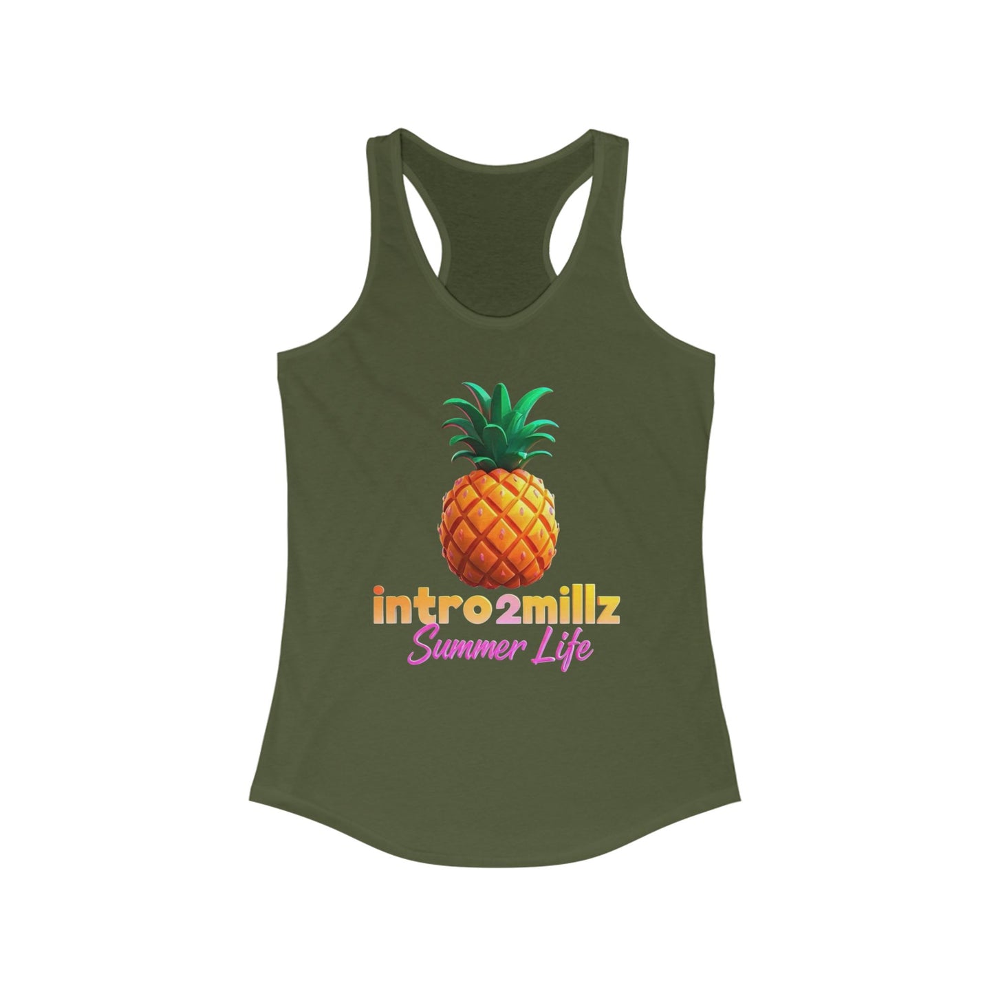 Summer Vibes Racerback Tank, Casual Summer Top, Women's Summer Tank, Cool Graphic Tee, Pineapple Print Shirt, Vacation Essential