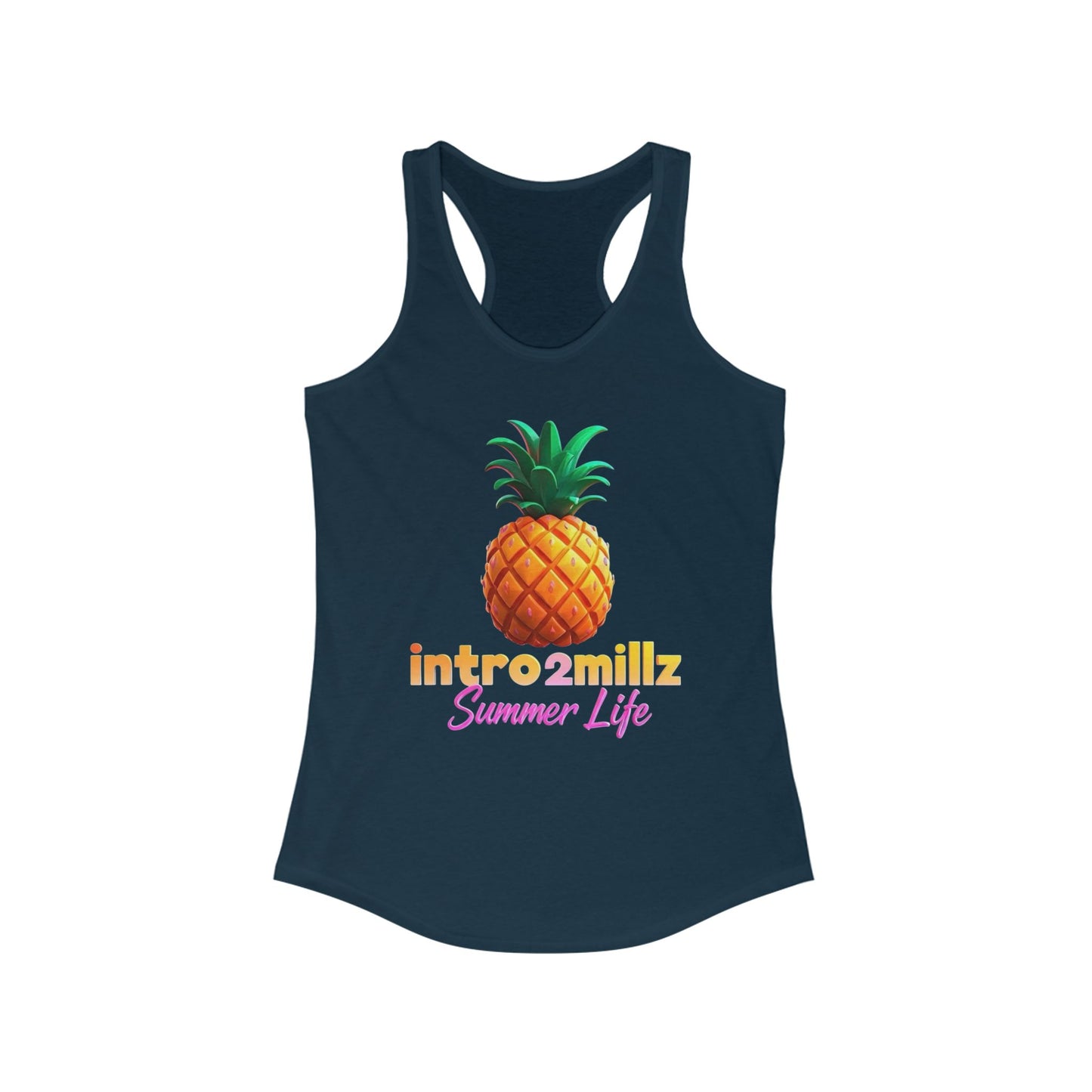 Summer Vibes Racerback Tank, Casual Summer Top, Women's Summer Tank, Cool Graphic Tee, Pineapple Print Shirt, Vacation Essential