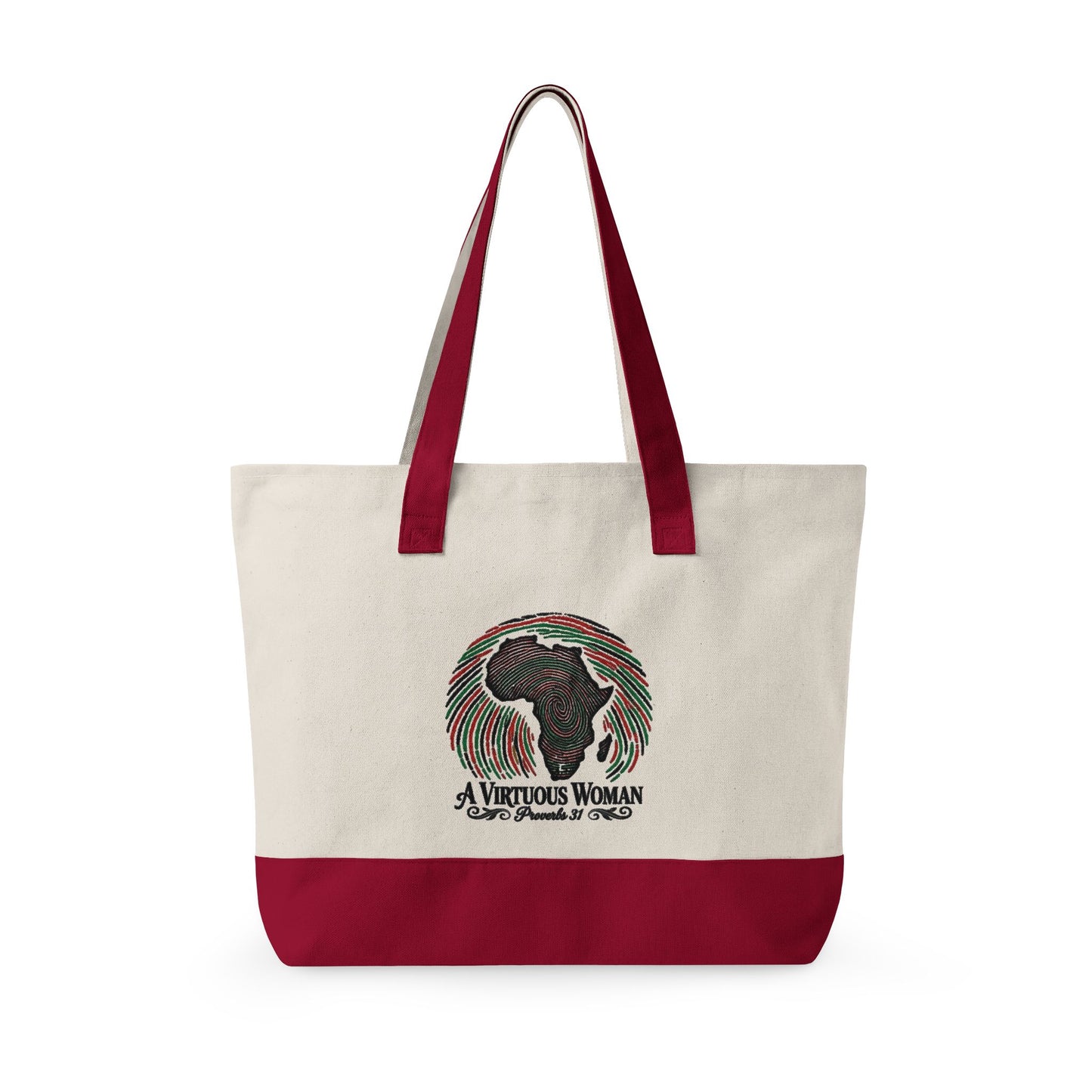 Zippered Canvas Tote – Afrocentric Earth Art Tote with Africa Silhouette & Pan-African Colors