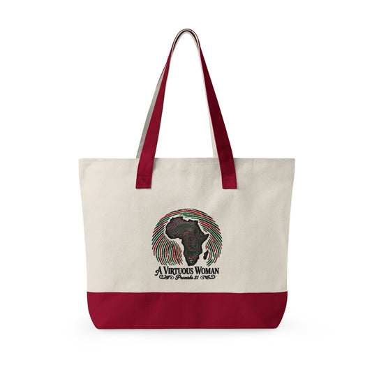 Zippered Canvas Tote – Afrocentric Earth Art Tote with Africa Silhouette & Pan-African Colors