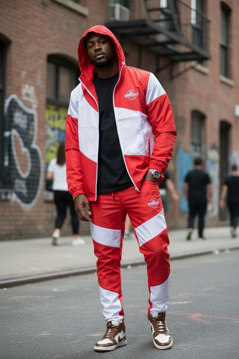 Red and white embroidery tracksuit