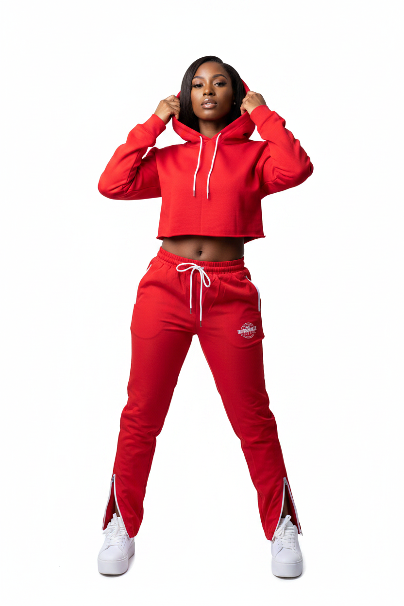 Red and white embroidery tracksuit