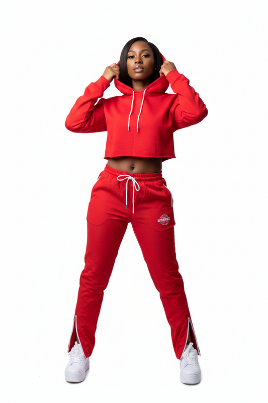 Red and white embroidery tracksuit