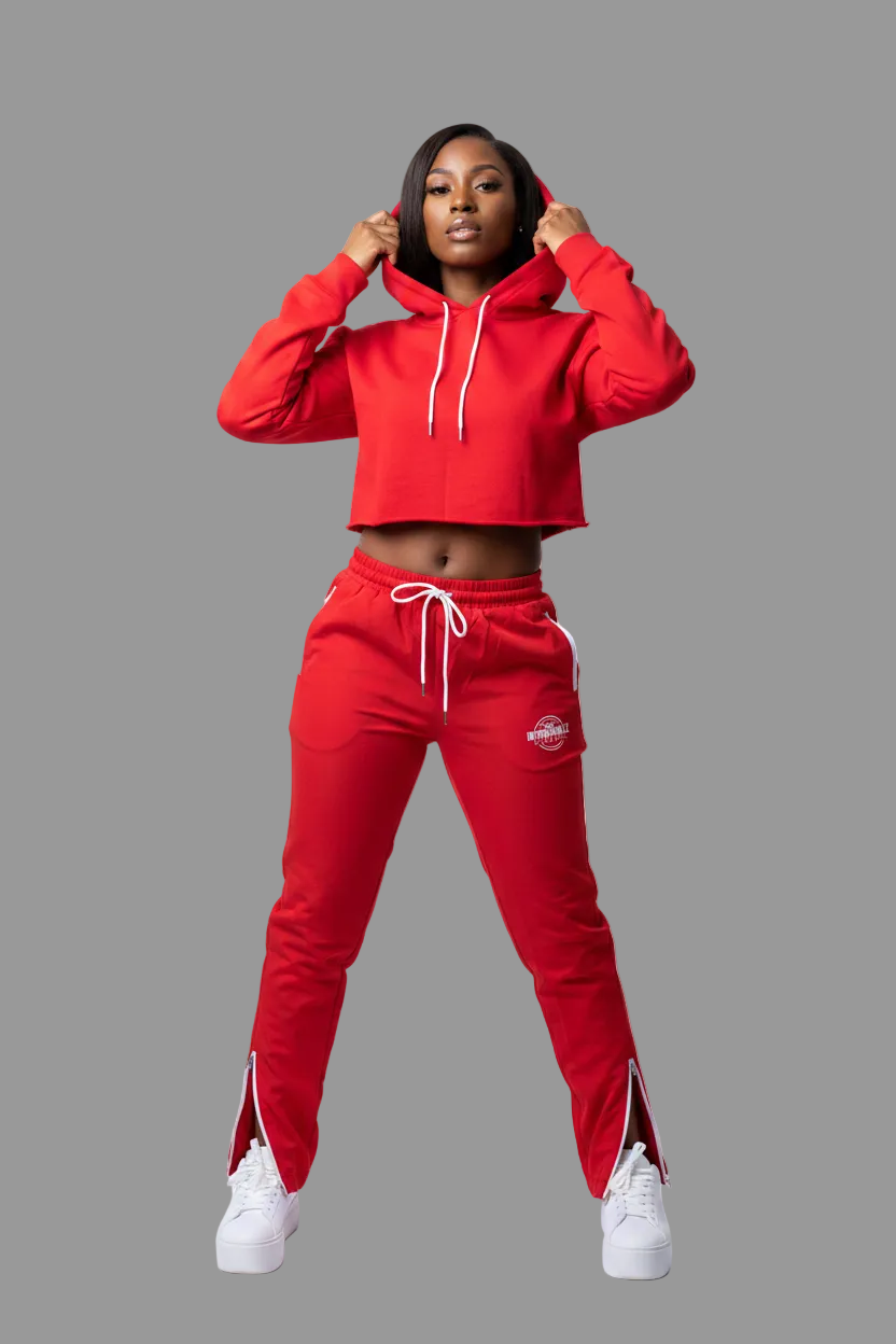 Red and white embroidery tracksuit