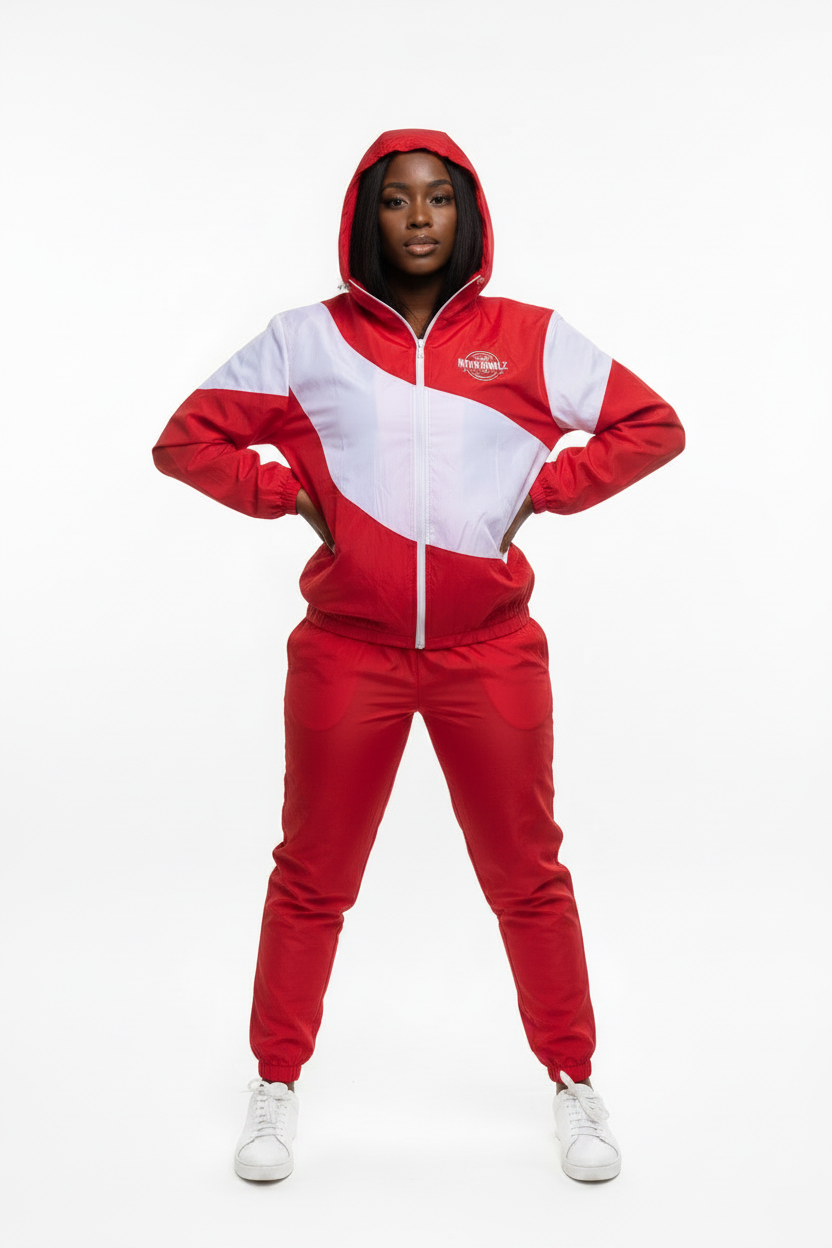 Red and white embroidery tracksuit